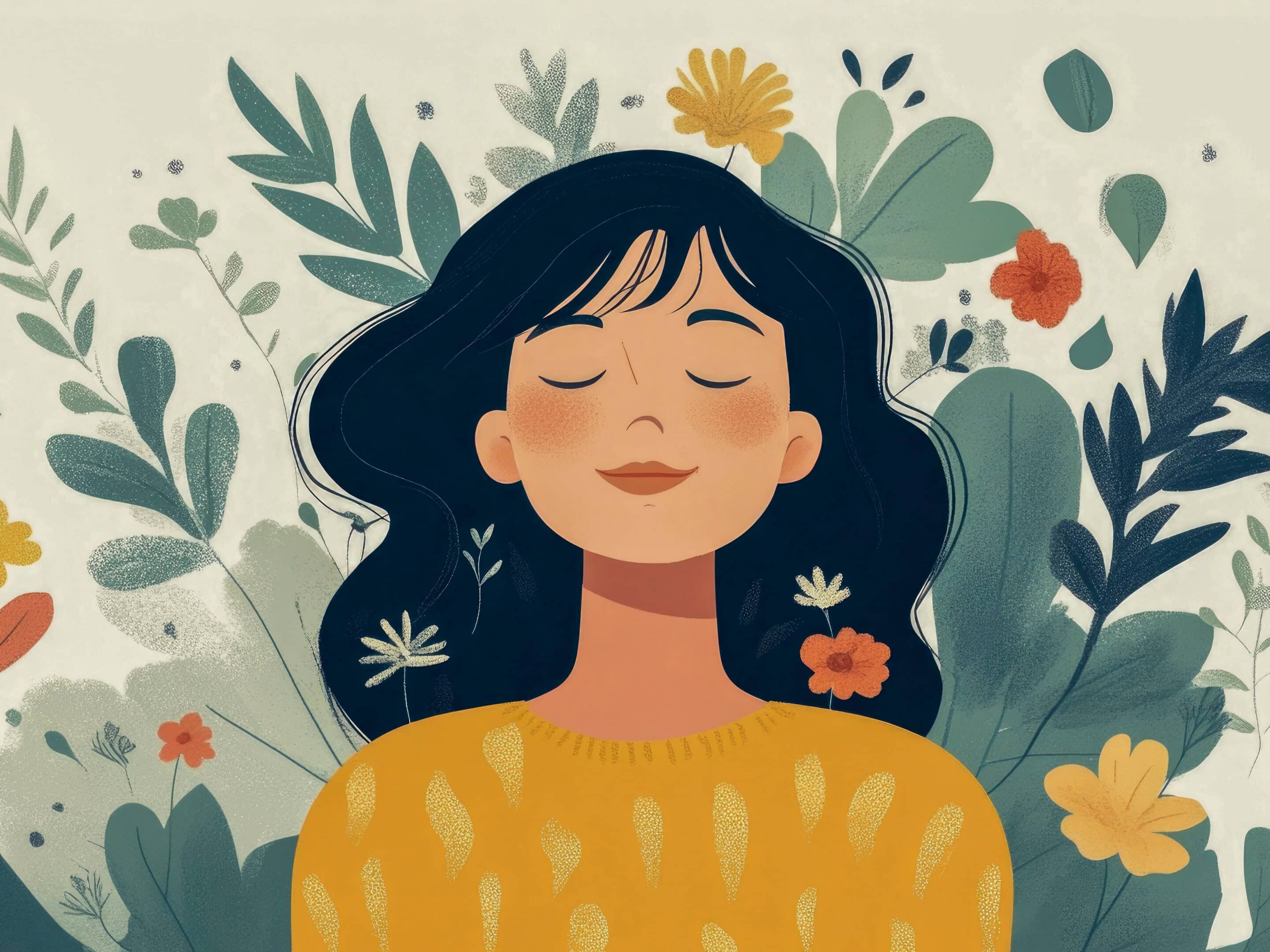 Embracing Self Compassion A Flat Design Promoting Mental Health Care and Wellness through Mindfulness Emotional Support and Personal Growth