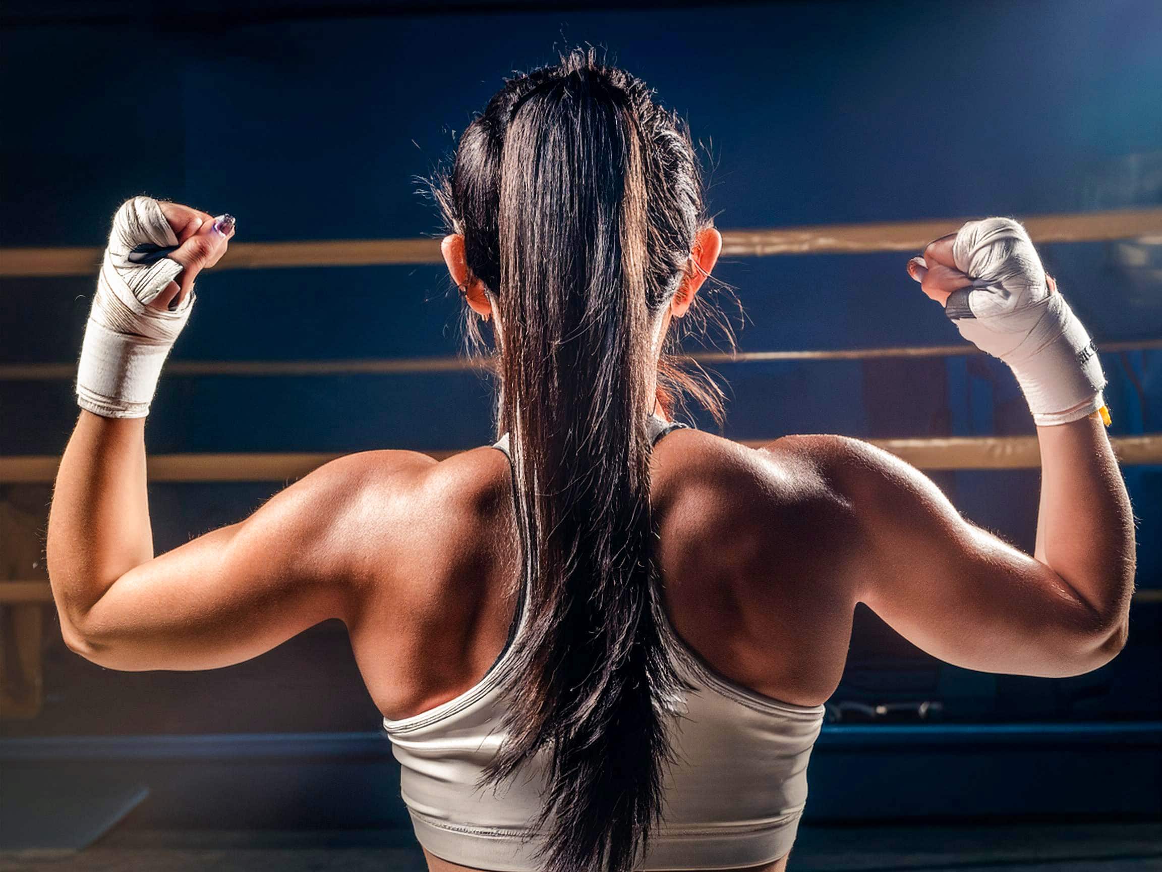 Mixed martial arts lady celebrating